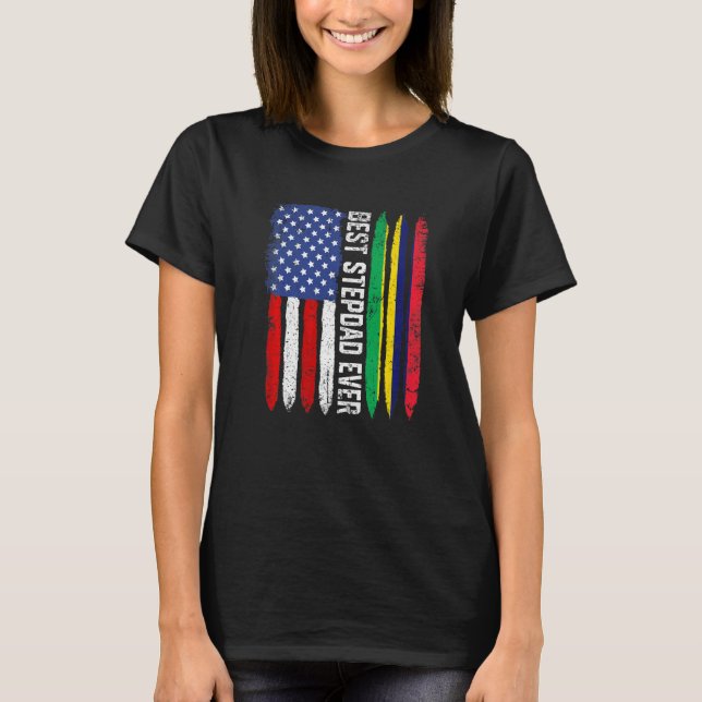 T-shirt Drapeau américain et drapeau mauricien Meilleur St (Devant)