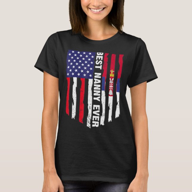 T-shirt Drapeau américain et drapeau serbe Meilleure famil (Devant)