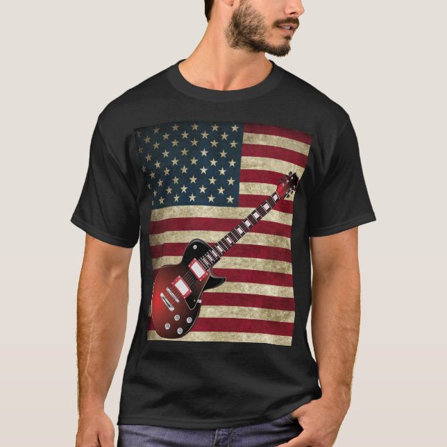 T-shirt Drapeau américain et guitare électrique - rouge (Devant)