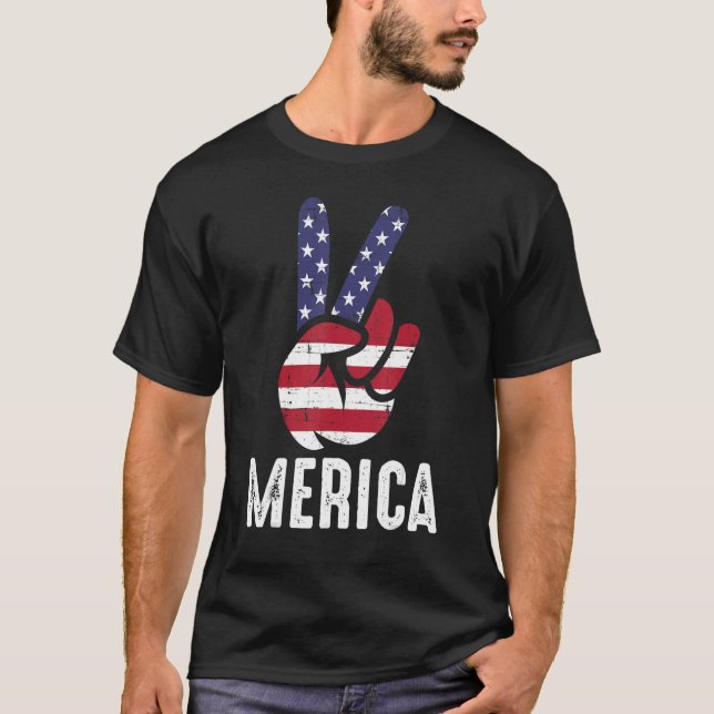 T-shirt Drapeau américain et signe de paix patriotique (Devant)