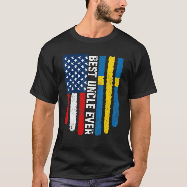 T-shirt Drapeau américain et Suède Drapeau meilleur oncle  (Devant)