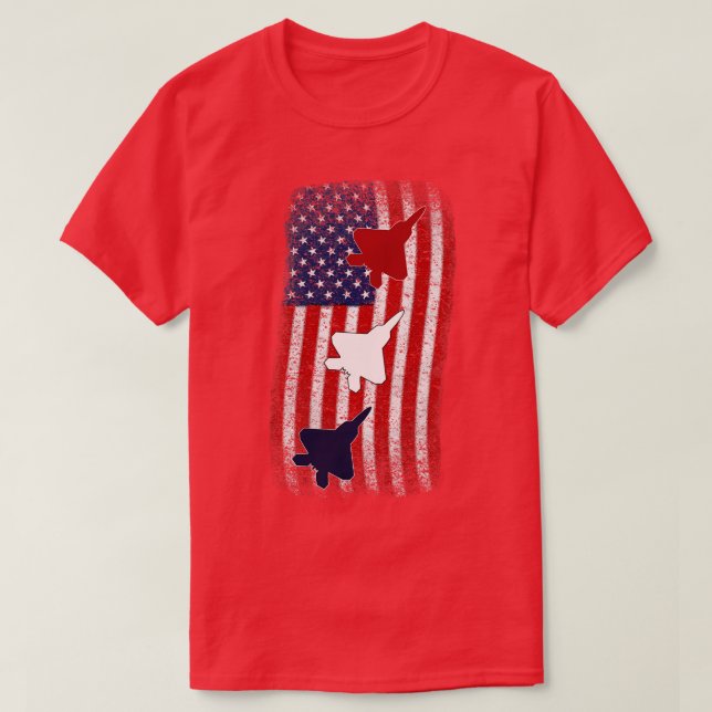 T-shirt Drapeau américain F22 4 juillet Blu blanc rouge (Design devant)