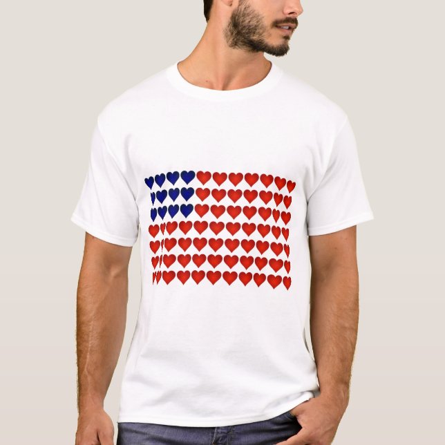 T-shirt Drapeau américain fait de coeurs (Devant)