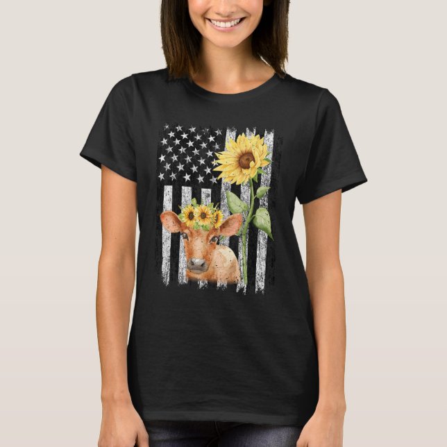 T-shirt Drapeau américain Ferme de vache Tournesol Ferme H (Devant)