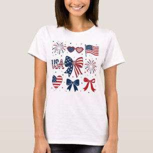 T-shirt Drapeau américain Feux d'artifice Nœuds Patriotiqu
