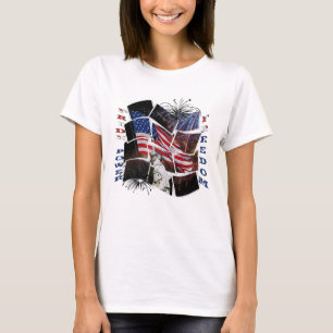 T-shirt Drapeau américain, feux d'artifice, statue de la