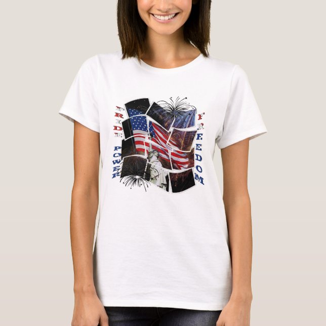 T-shirt Drapeau américain, feux d'artifice, statue de la (Devant)