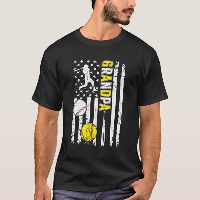 T-shirt Drapeau Américain Fier De Baseball Softball Grandp (Devant)