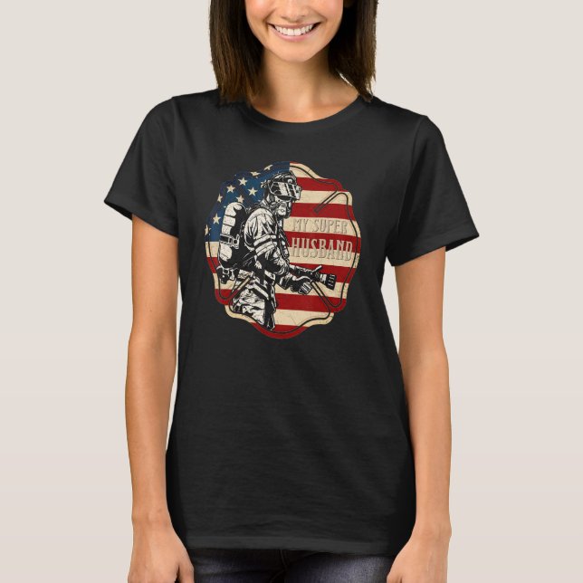 T-shirt Drapeau américain Fier de mon pompier du service d (Devant)