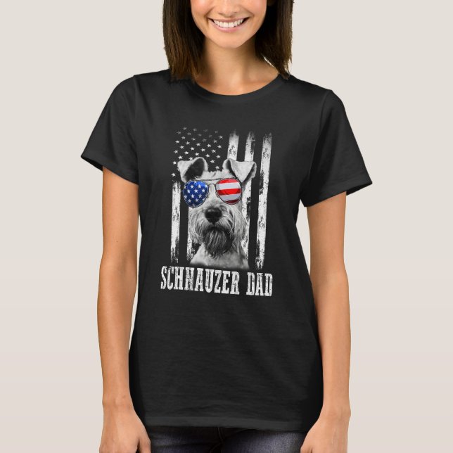 T-shirt Drapeau américain fier Schnauzer Papa Maman chien (Devant)