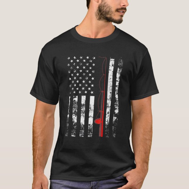 T-shirt Drapeau américain Fishing Rod USA Patriotic Cadeau (Devant)