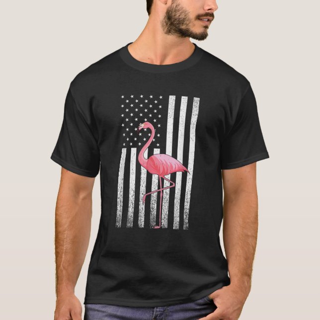T-shirt Drapeau américain Flamant rose 4 juillet (Devant)