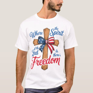 T-shirt Drapeau Américain Foi Religieuse 4 Juillet Liberté