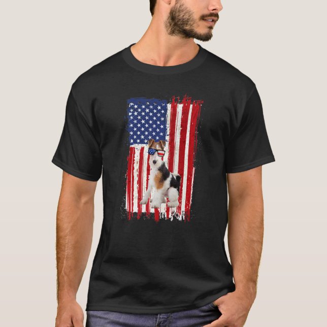 T-shirt Drapeau Américain Fox Terrier Chien 4e De Ju (Devant)