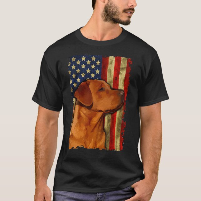 T-shirt Drapeau américain Foxor Labrador Retriever Fox Red (Devant)