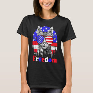 T-shirt Drapeau américain Freedom Cat 4 juillet