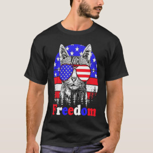 T-shirt Drapeau américain Freedom Cat 4 juillet