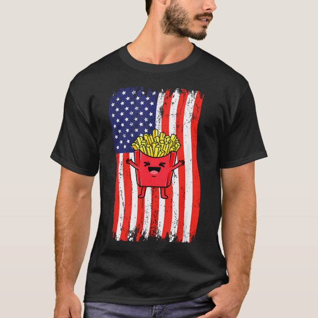 T-shirt Drapeau américain frites (Devant)
