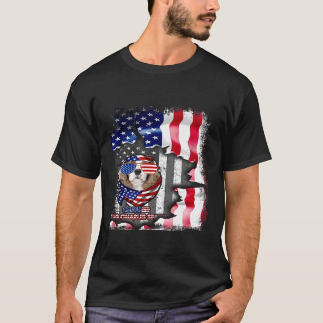 T-shirt Drapeau Américain Fun Du Roi Cavalier Charles Span (Devant)