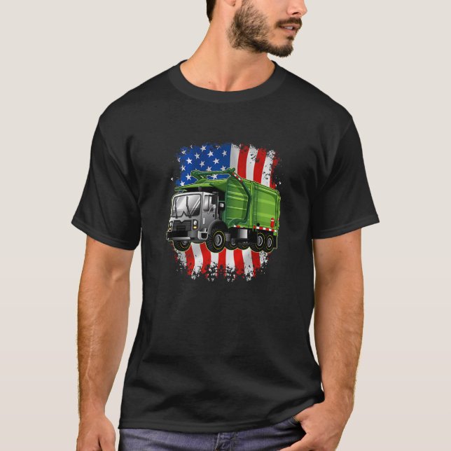 T-shirt Drapeau américain Garbage Truck (Devant)