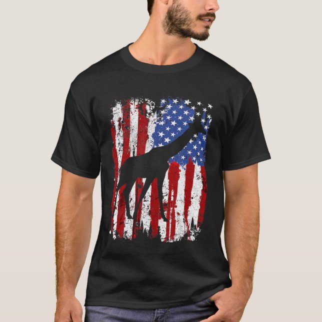 T-shirt Drapeau américain Giraffe (Devant)