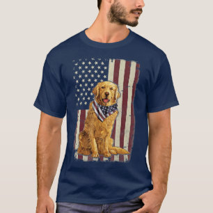 T-shirt Drapeau américain Golden Retriever Bandana 4 juill