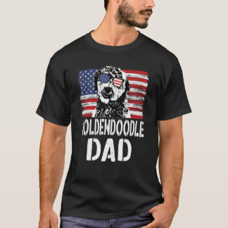 T-shirt Drapeau Américain Goldendoodle Papa Chien Pour Fat