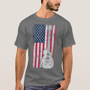 T-shirt Drapeau américain Guitare acoustique 4 juillet Gui