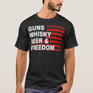 T-shirt Drapeau américain Gun Whisky Beer Freedom