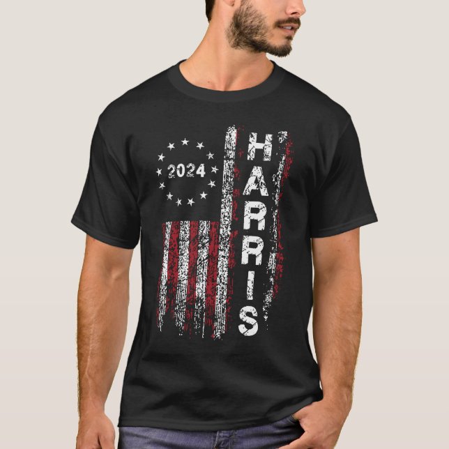 T-shirt Drapeau américain Harris 2024 Vintage votant (Devant)
