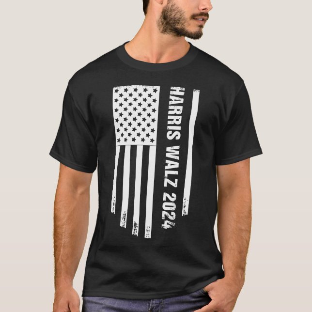 T-shirt Drapeau américain Harris Walz 2024 (Devant)