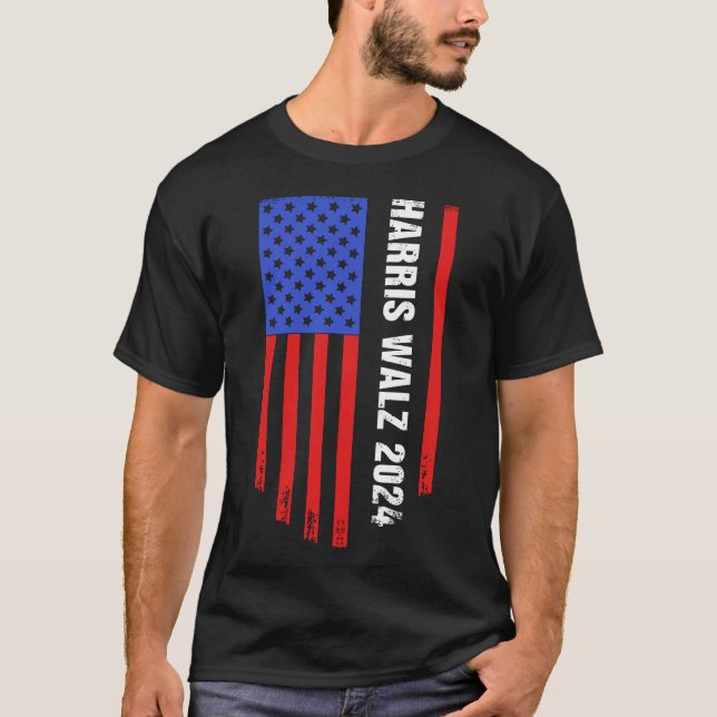 T-shirt Drapeau américain Harris Walz 2024 (Devant)