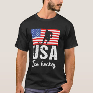T-shirt Drapeau Américain Hockey sur Glace 4 Juillet États