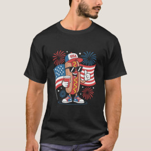 T-shirt Drapeau américain hotdog du 14 juillet Fête patrio