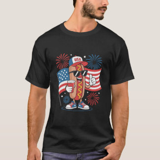 T-shirt Drapeau américain hotdog du 4 juillet Feu d'artifi