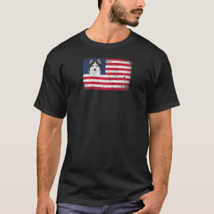 T-shirt Drapeau américain Husky Dog drôle 4 juillet Chien 
