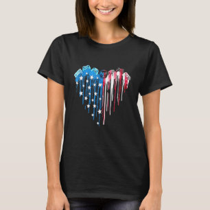 T-shirt Drapeau Américain Jeu Vidéo Cœur Aquarelle 4 Juill