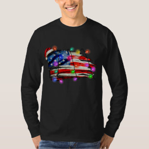 T-shirt Drapeau américain Joyeux Noël Lumières Noël Père N