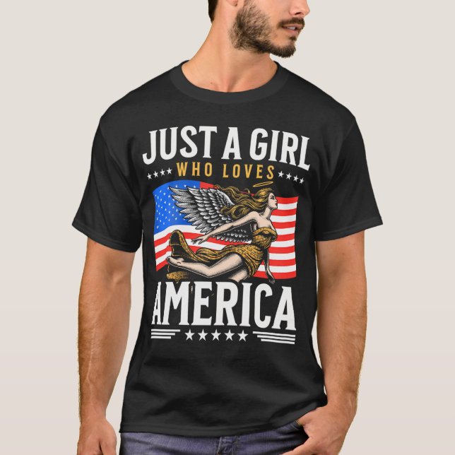 T-shirt Drapeau Américain Juste Une Fille Qui Aime L'Améri (Devant)