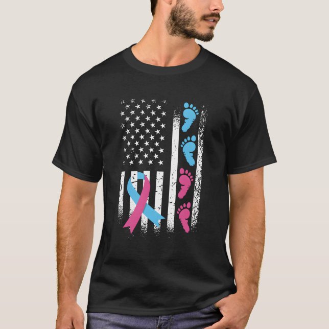 T-shirt Drapeau Américain K Et Bleu Ruban Grossesse Et Inf (Devant)