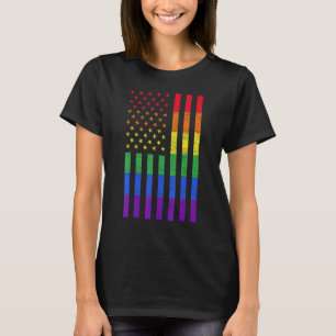 T-shirt Drapeau américain LGBT Fierté Arc-en-ciel Gay Lesb