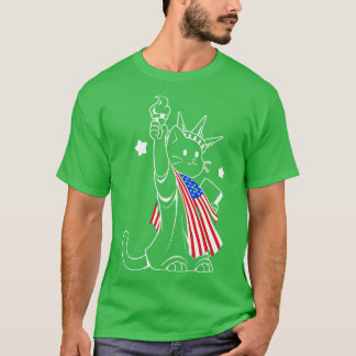 T-shirt Drapeau américain Liberty Statue Chat par Tobe Fon