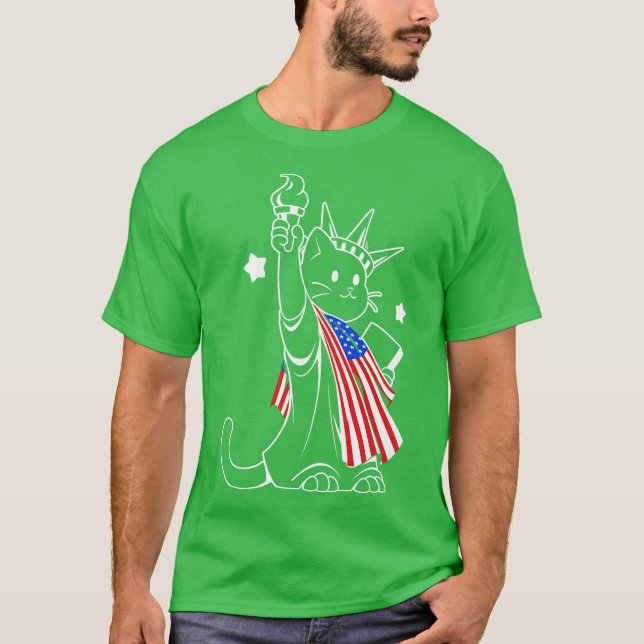 T-shirt Drapeau américain Liberty Statue Chat par Tobe Fon (Devant)
