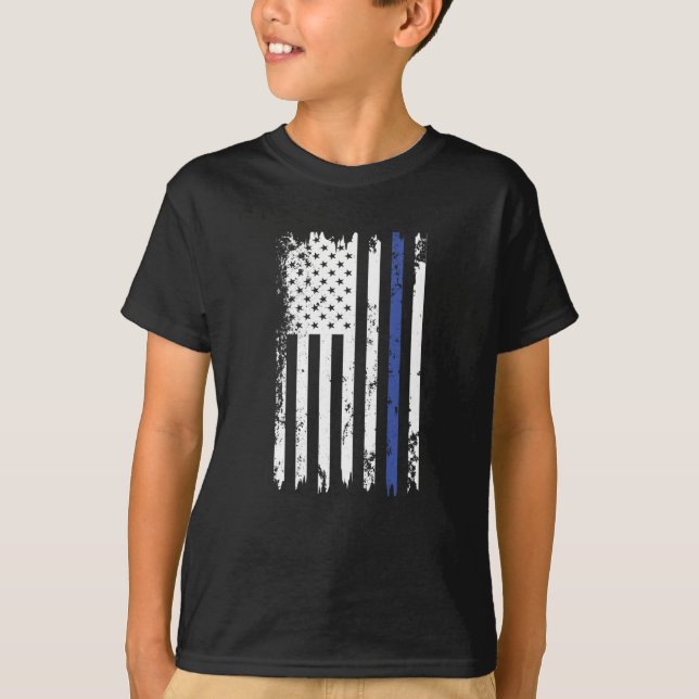 T-shirt Drapeau américain - Ligne bleue mince (Devant)