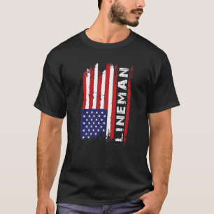 T-shirt Drapeau américain Lineman 4 juillet football améri