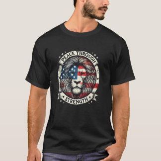 T-shirt Drapeau américain Lion patriote Paix par la force
