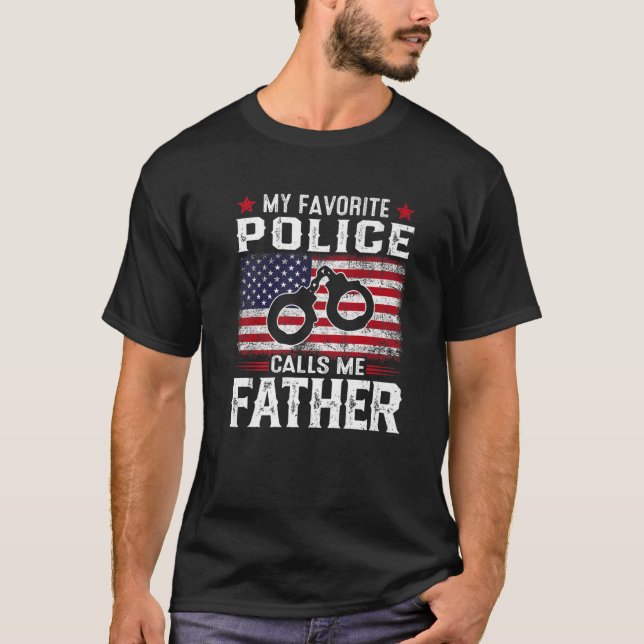 T-shirt Drapeau américain Ma police préférée me traite de  (Devant)