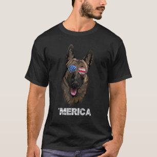 T-shirt Drapeau américain malinois belge 4 juillet Fou