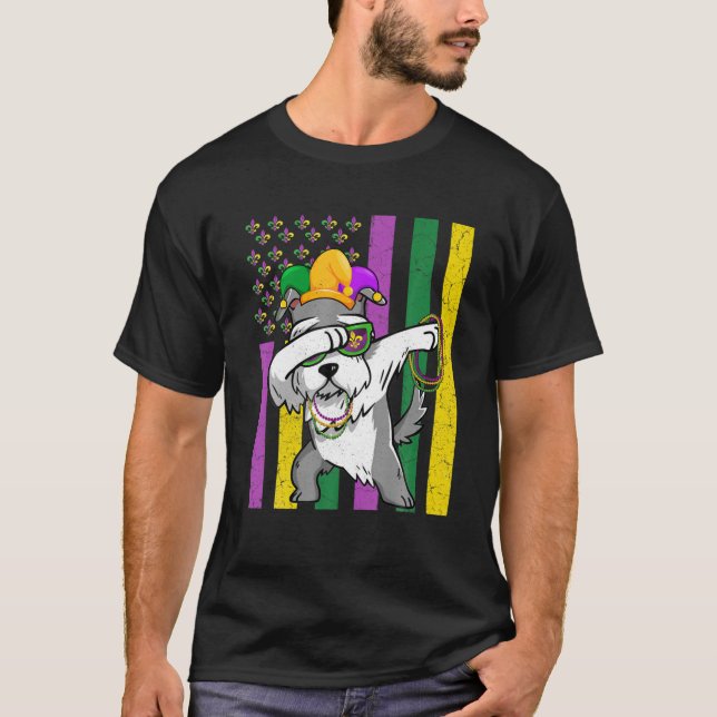 T-shirt Drapeau américain Mardi Gras Schnauzer Chien Festi (Devant)
