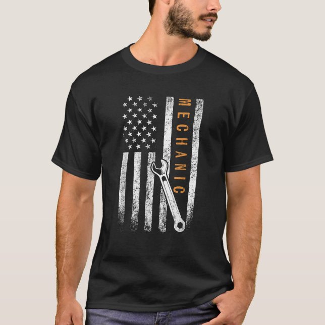 T-shirt Drapeau américain mécanique (Devant)